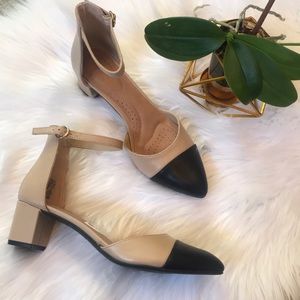 New ankle strap nude and black heels